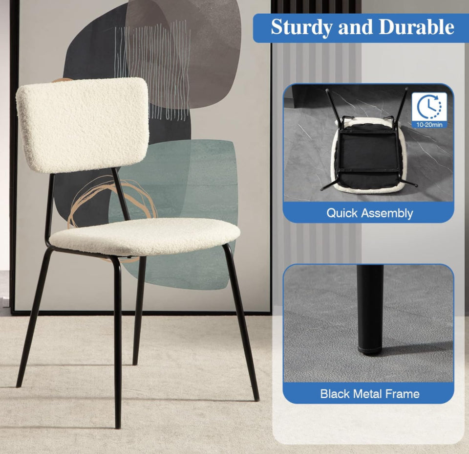 Bacyion Dining Room Chairs Set of 2 - Modern Boucle Fabric Kitchen Chairs, Dining Chairs with Metal Legs for Dining Room, Kitchen, Living Room
