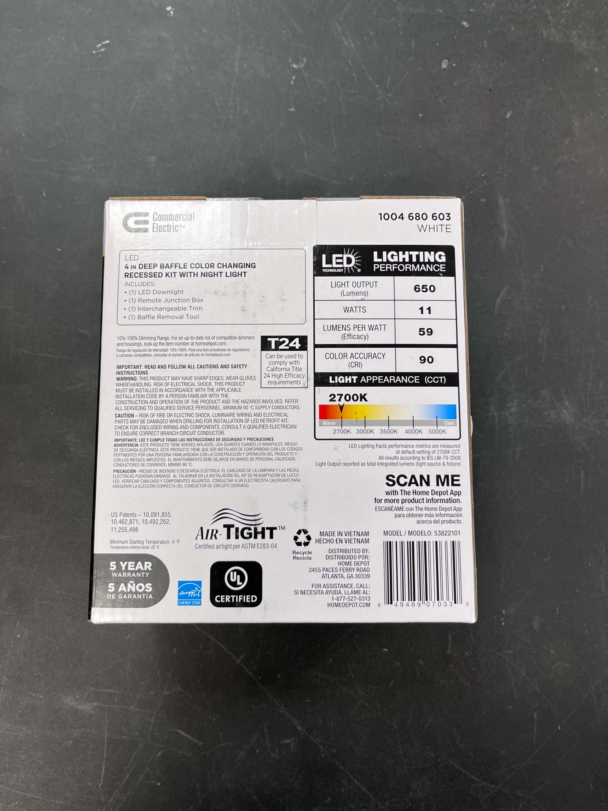 Brand New Commercial Electric 4 in. Adjustable CCT Integrated LED Canless Recessed Light Trim with Night Light 650 Lumens Reduces Glare and Eye Strain