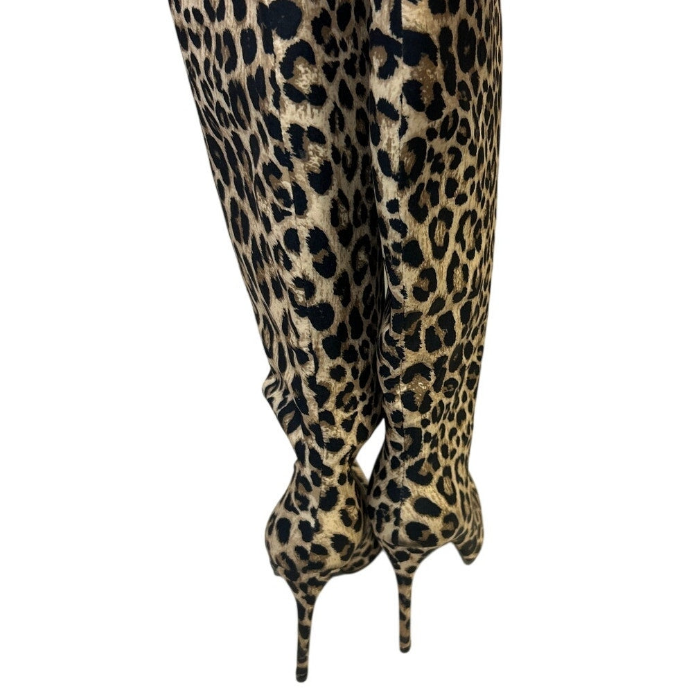 Caglglz Womens Size 7 Leopard Print 4.25" Heel Boot Pointed Toe Thigh High Shoes