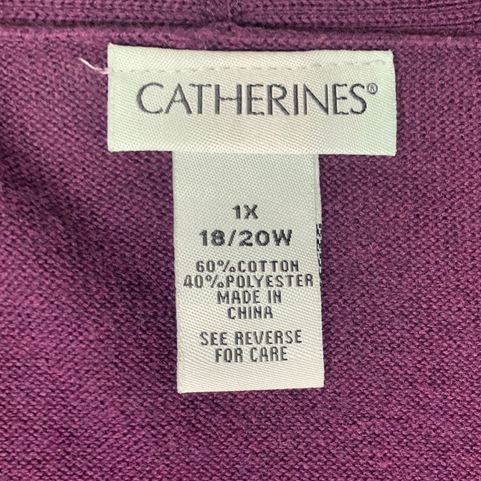 Catherines Womens 1X Cotton Blend Long Sleeve Open Front Knit Cardigan Sweater