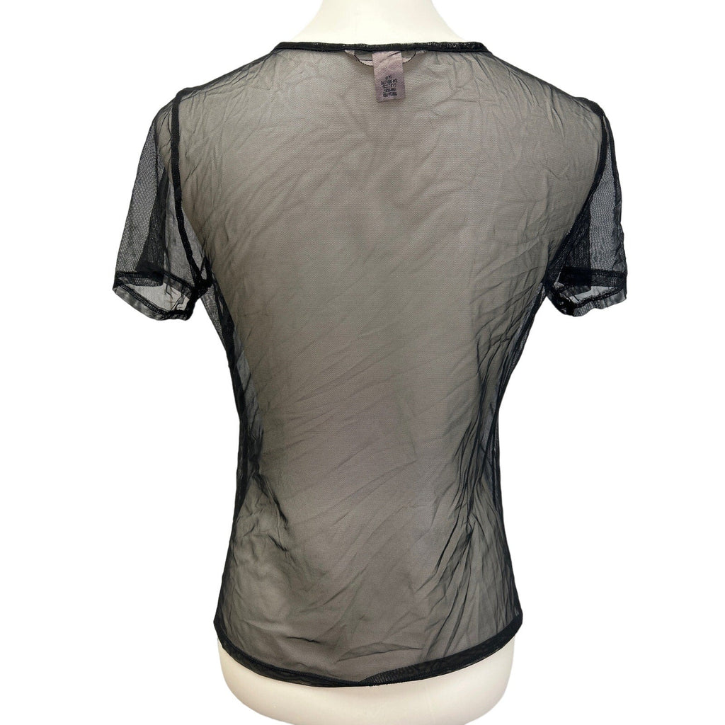 Victoria's Secret Womens XS Short Sleeve Sheer Black Netting Top Blouse