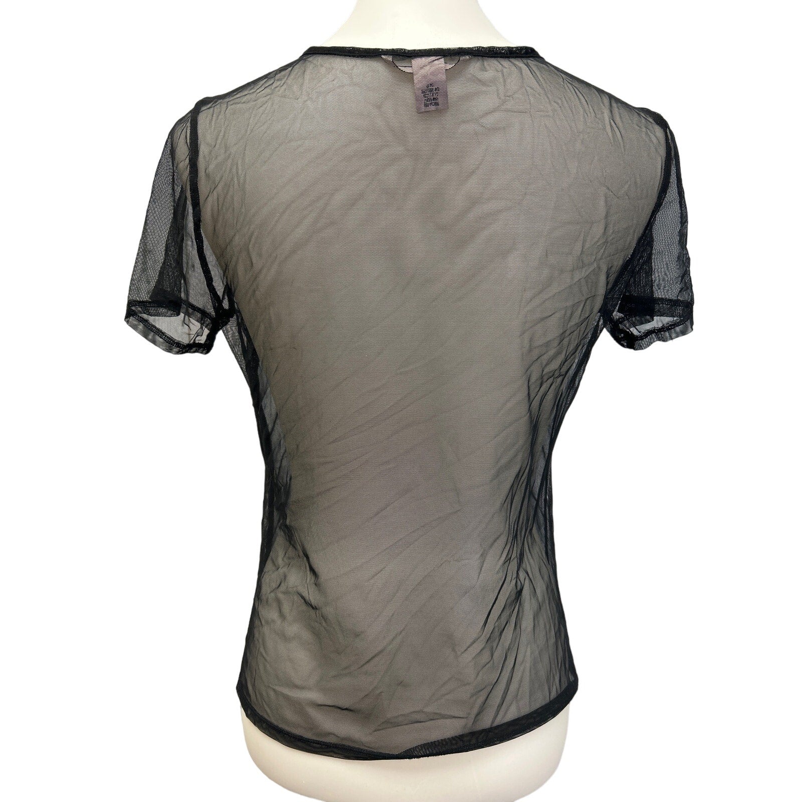Victoria's Secret Womens XS Short Sleeve Sheer Black Netting Top Blouse