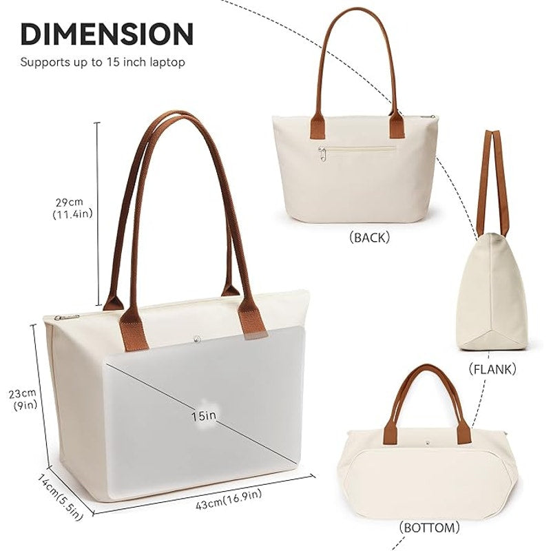 NWT New Kalidi Womens Beige Zipper Close Magnet Latch Tote Bag Handbag Purse