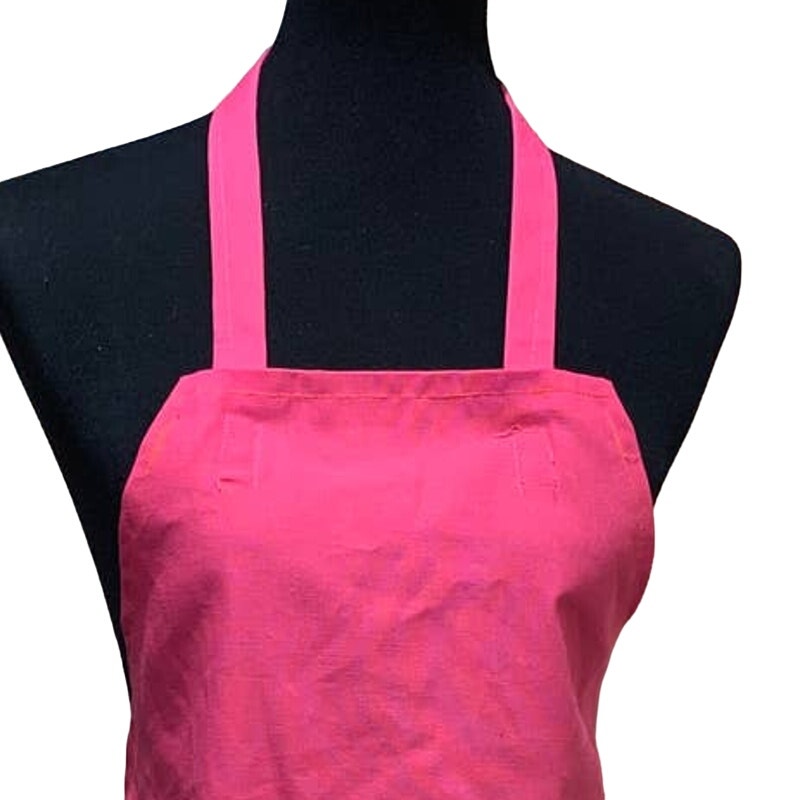 Handmade Hot Pink w Blue Pocket Craft Kitchen Smock Long Apron w Ties in Back
