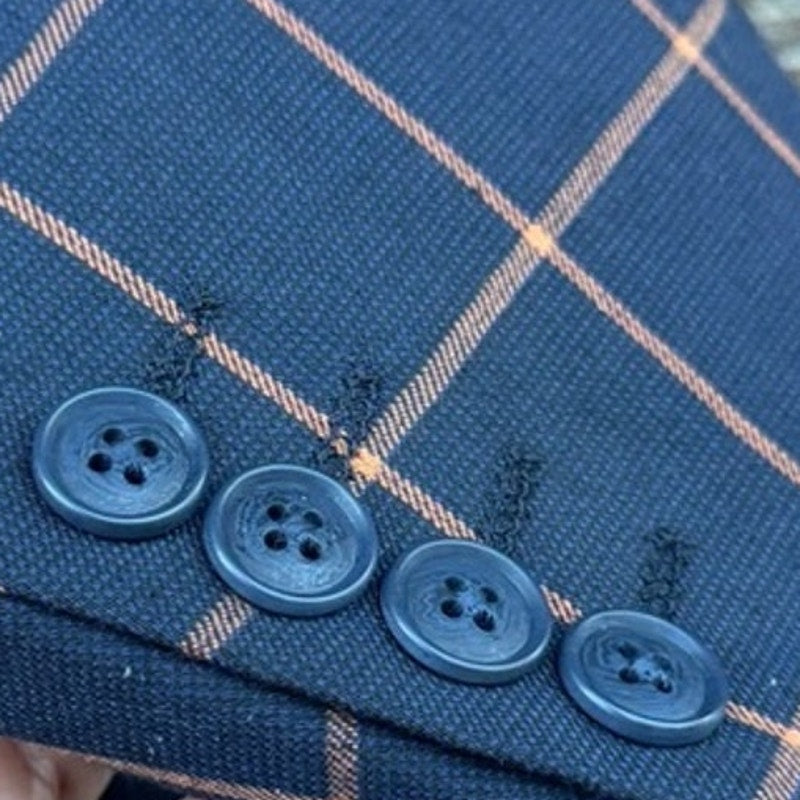 NWT New WD-NY Mens Large Navy Blue Orange Plaid 2 Button PolyCotton Blazer