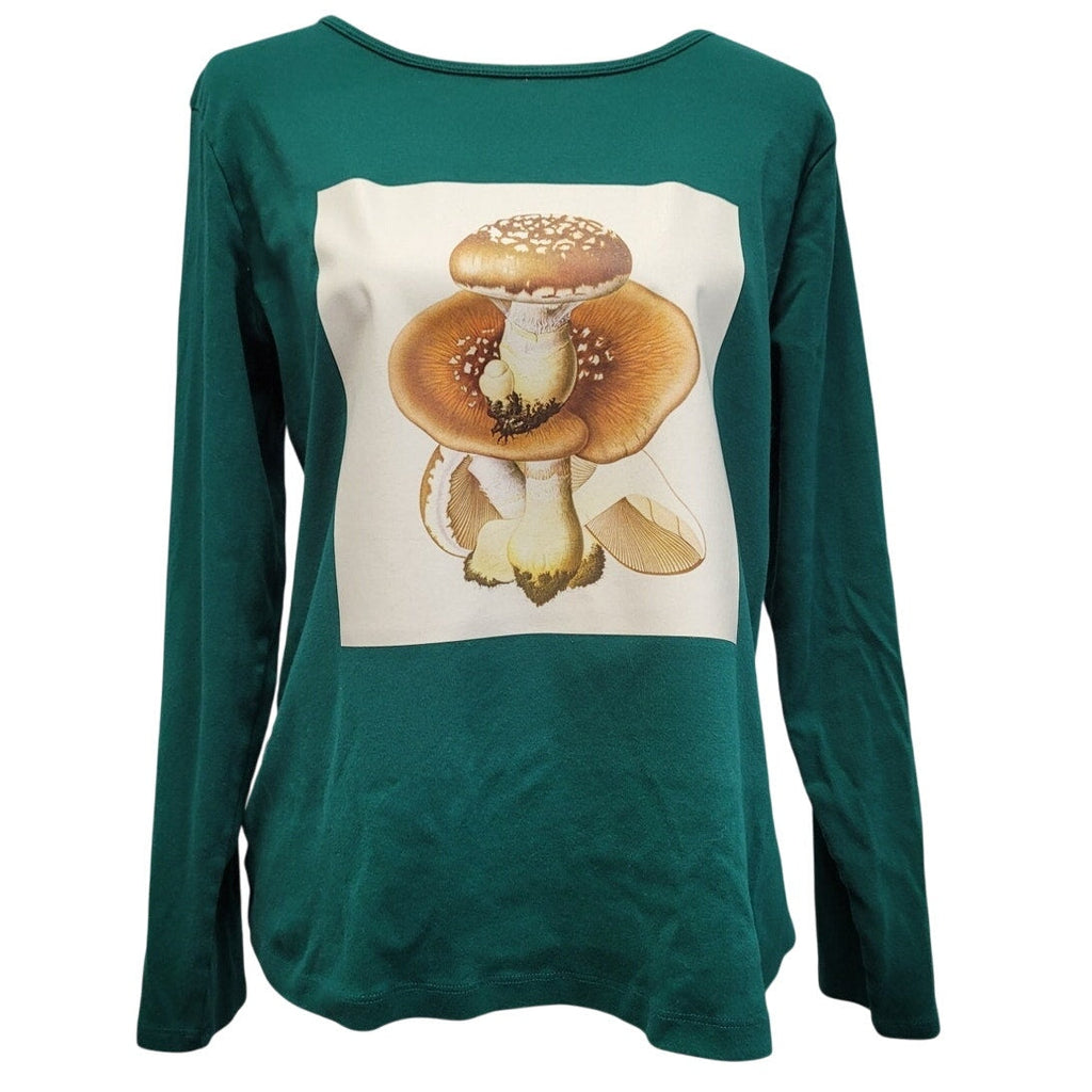 Hand Printed Upcycled XXL Pleurotus Spodoleucus Oyster Mushroom Long Sleeve Tee