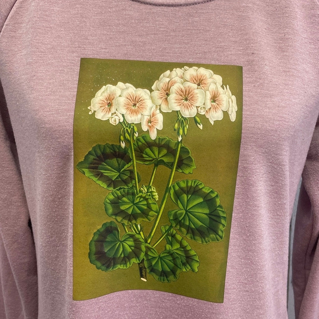 Hand Printed Upcycled Womens Medium Vintage Book Flower Lightweight Sweatshirt