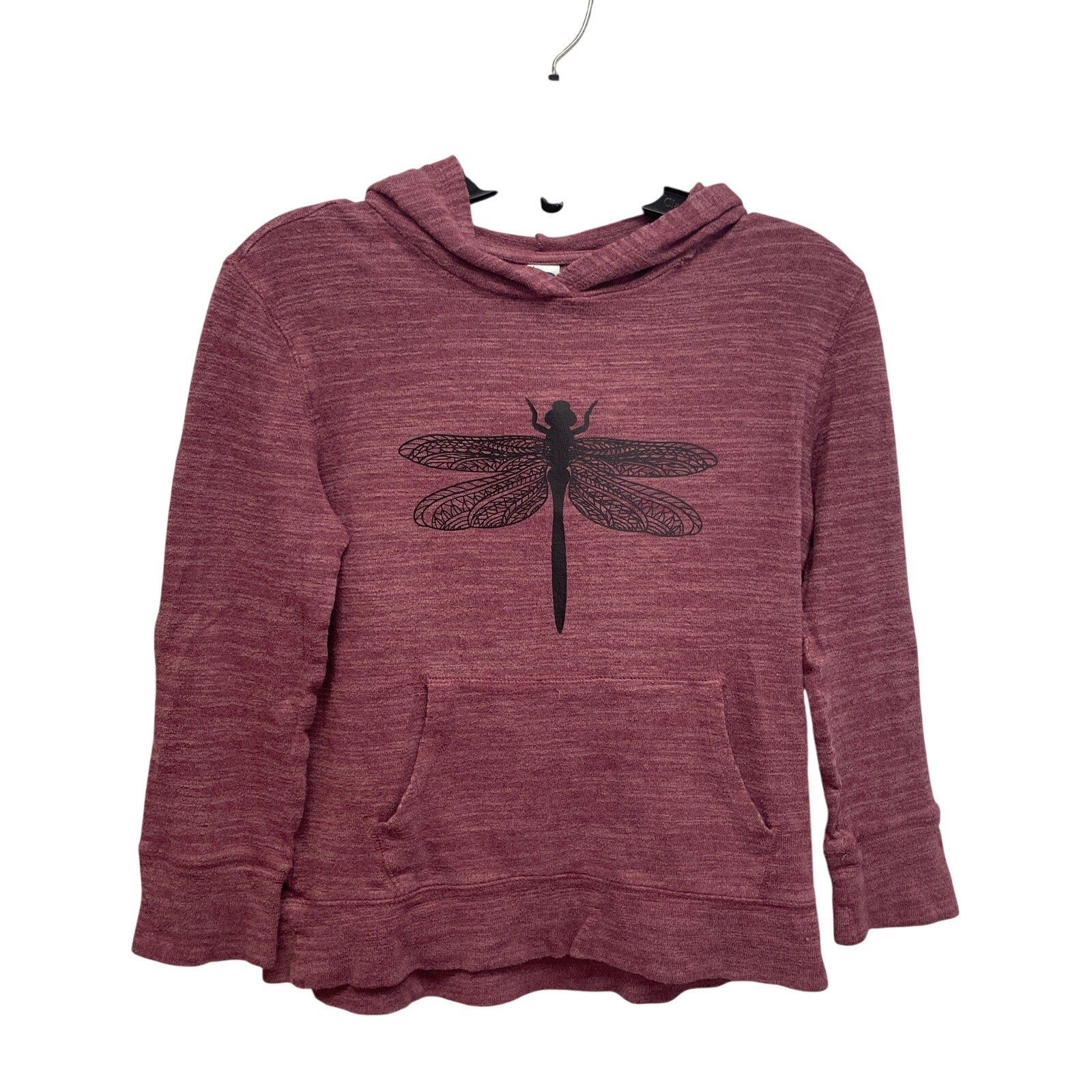 Upcycled Hand Printed Kids Medium Dragonfly Lightweight Sweatshirt Hoodie