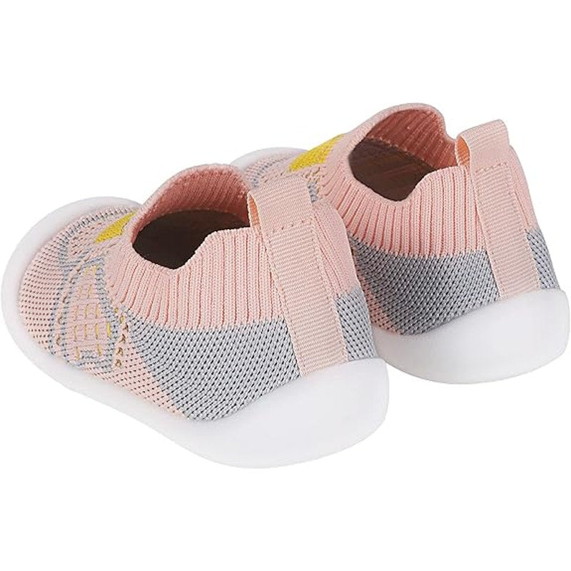 Baby Girls Size 0 Pink Yellow Sneakers Slip On Round Toe Rubber Sole Shoes