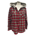 New Time and Tru Womens Medium Long Sleeve Plaid Flannel Cotton Blend Hoodie