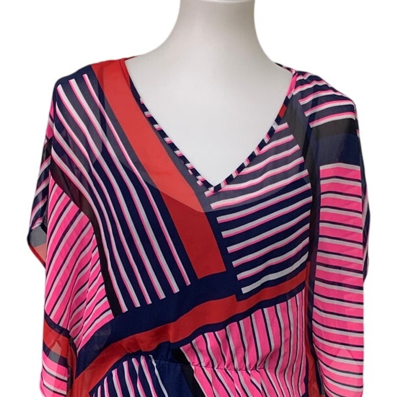 Express Womens XS 100% Polyester Striped Short Sleeve V Neck Blouson Dress