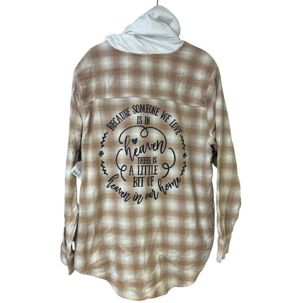 New Womens XL Little Bit of Heaven Long Sleeve Plaid Flannel Cotton Blend Hoodie