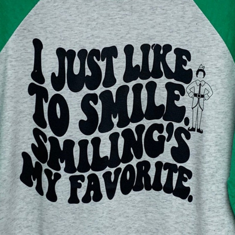 New Hand Printed Womens Small Elf I Just Like To Smile Christmas Favorite Tee