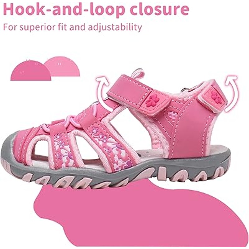 Apakowa Little Girls Size 7 Pink Butterfly Closed Toe Sport Beach Sandals