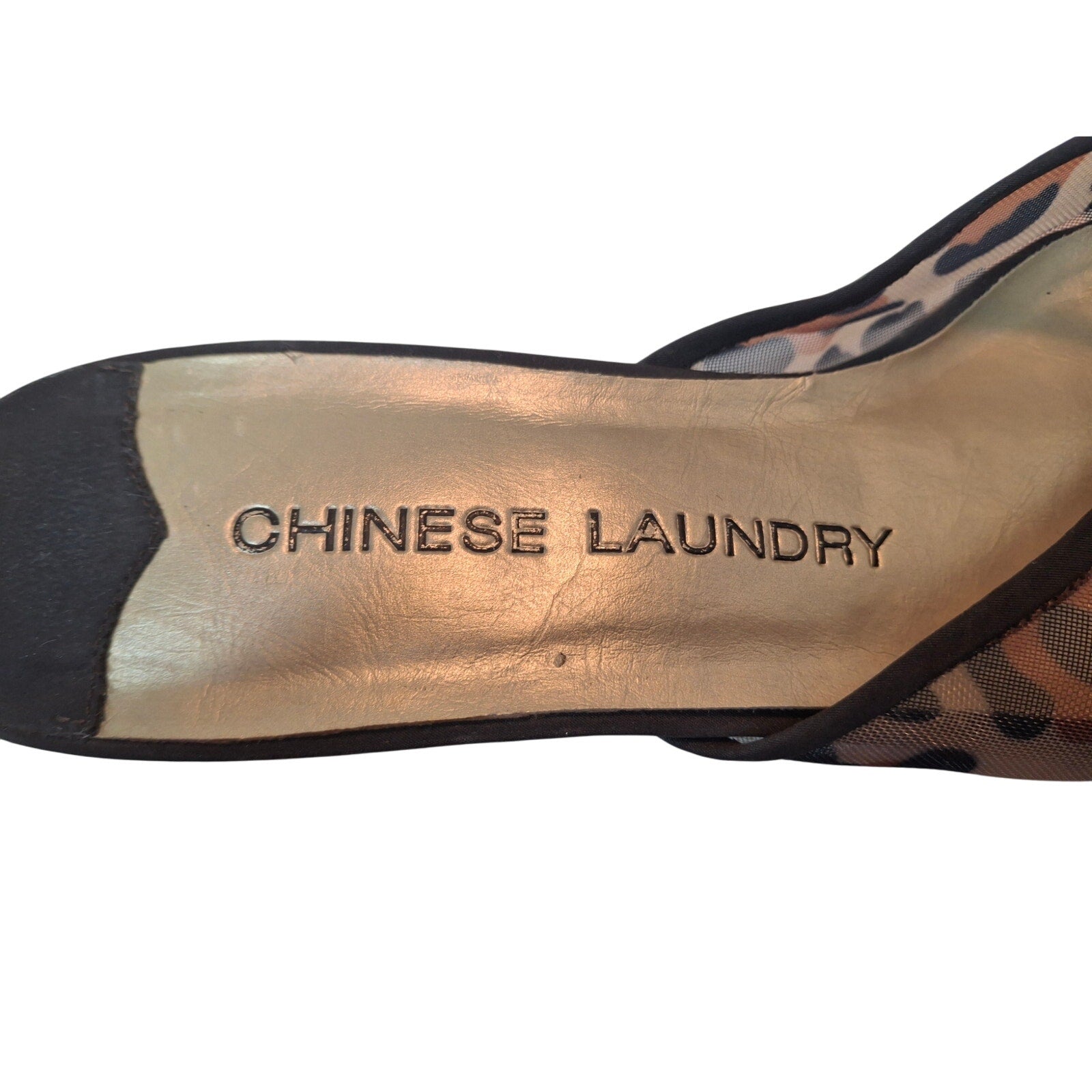 Chinese Laundry Womens Size 8.5 Sandy Brown Slip On Leopard Spot Open Toe Heels