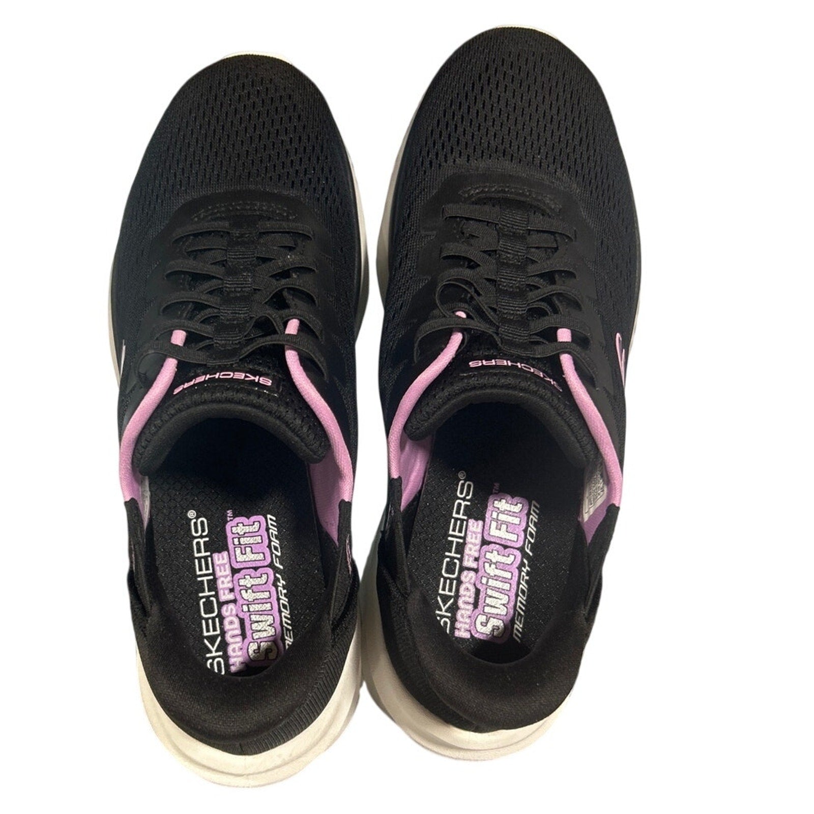 Skechers Womens Size 7 Black Pink Mesh Hands Free Swift Fit Athletic Shoes
