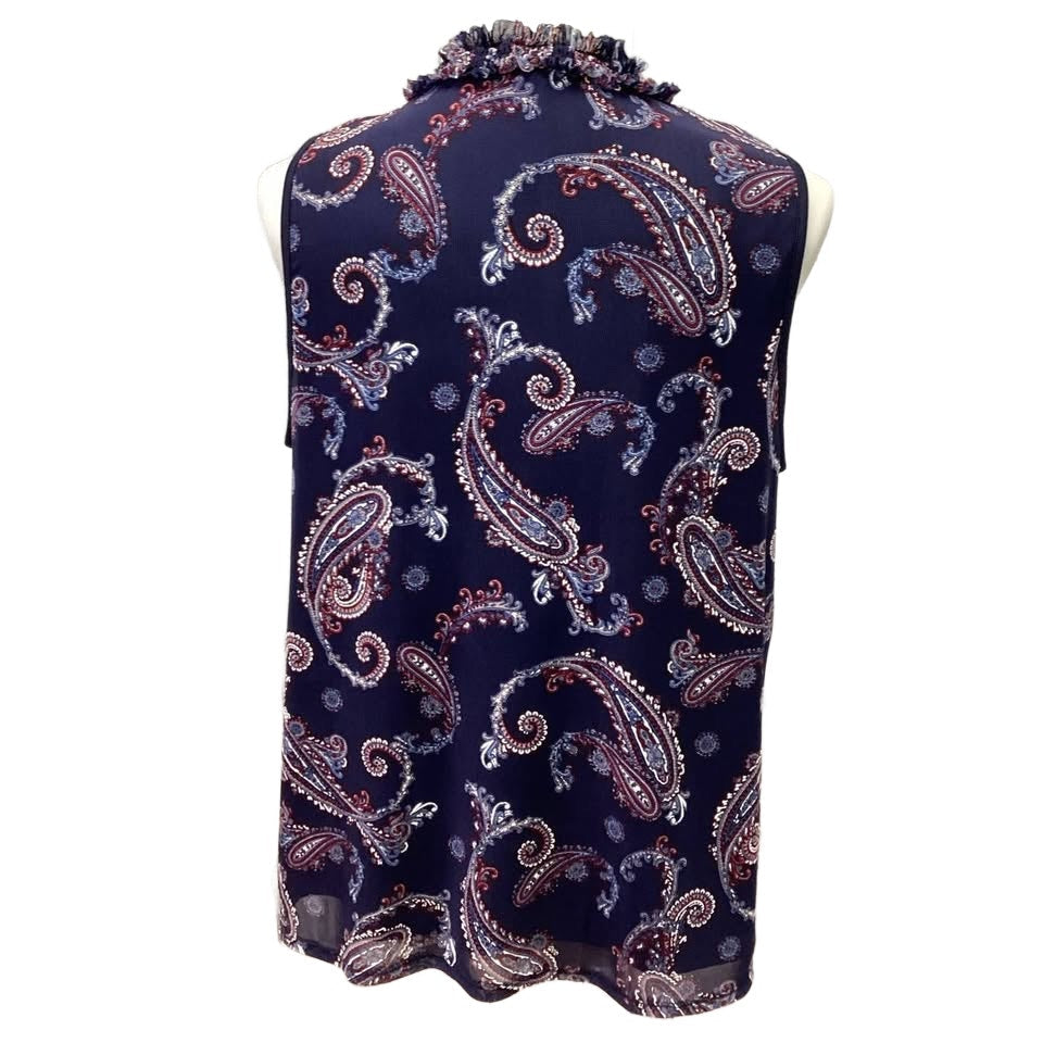 CEst 1946 Womens Large Ruched Paisley Florla Navy Blue Sleeveless Flowy Tank Top