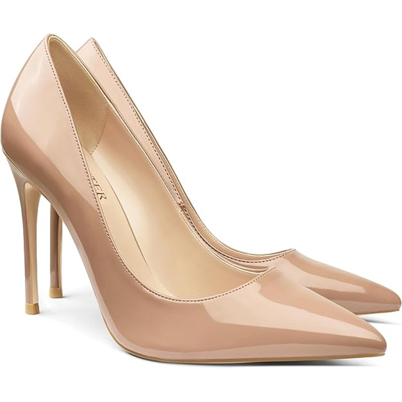Coleter Womens Size 7 Tan Faux Patent Leather 4" Heel Pointy Toe Pumps Shoes