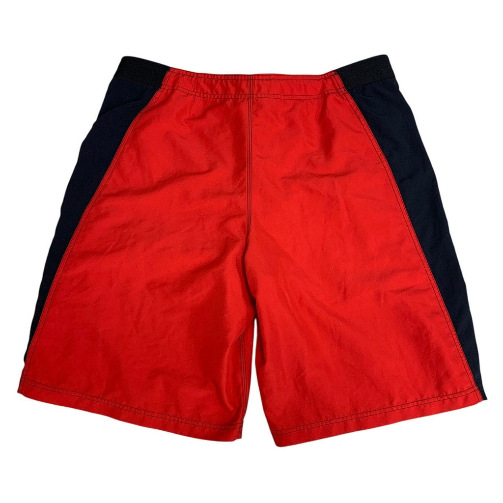 Speedo Mens 38 Red PolySpandex Adjustable Waist Side Stripe Lined Swim Trunks