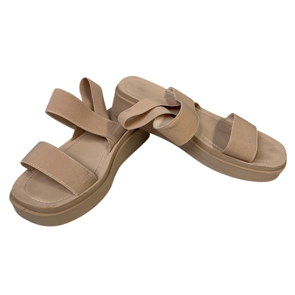 Womens Size 8 Beige 1.25" Platform Sandal Open Round Toe Slip On Summer Shoes