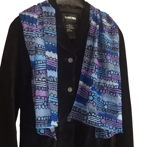 3 Blue Purple Green Infinity Silk Screen Print & Knit Warm Winter Scarves Lot