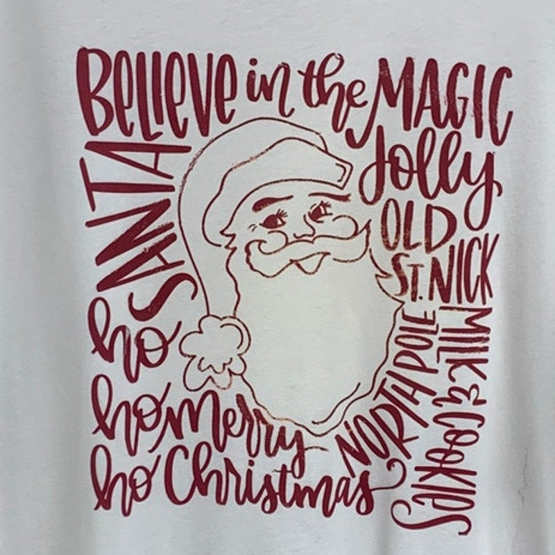 New Hand Printed Mens XL Santa Believe In The Magic Holiday Short Sleeve T Shirt