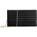 U+U Womens Black Faux Leather Woven Removeable Chain Crossbody Purse Bag