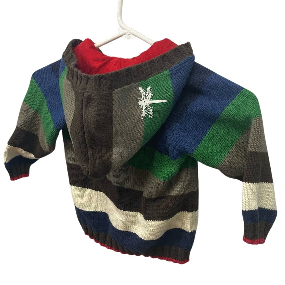 Osh Kosh Boys 2 Mos Upcycled Striped Hooded Full Zip Sweater Jacket w Pockets