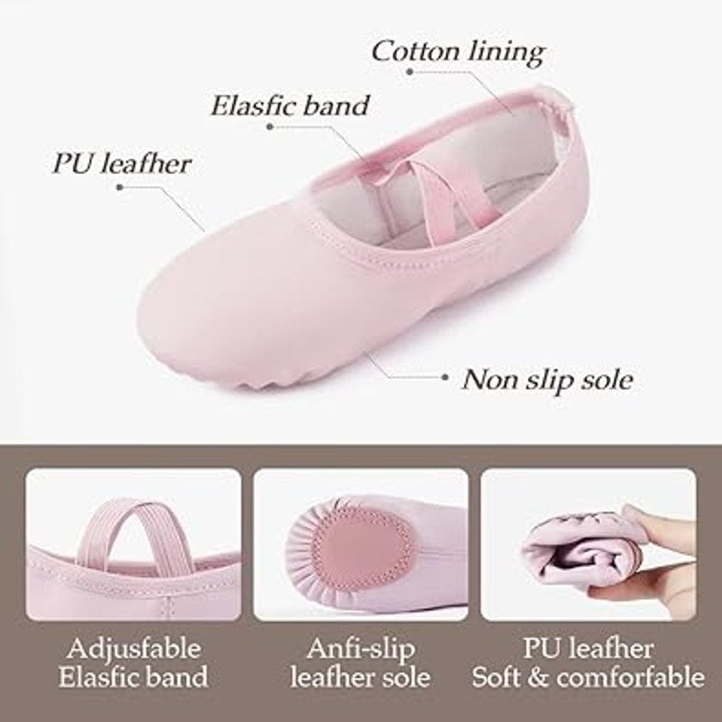 DyingSwan Toddler Girls 6T Pink Ballet Slippers Soft Leather No Tie Dance Shoes