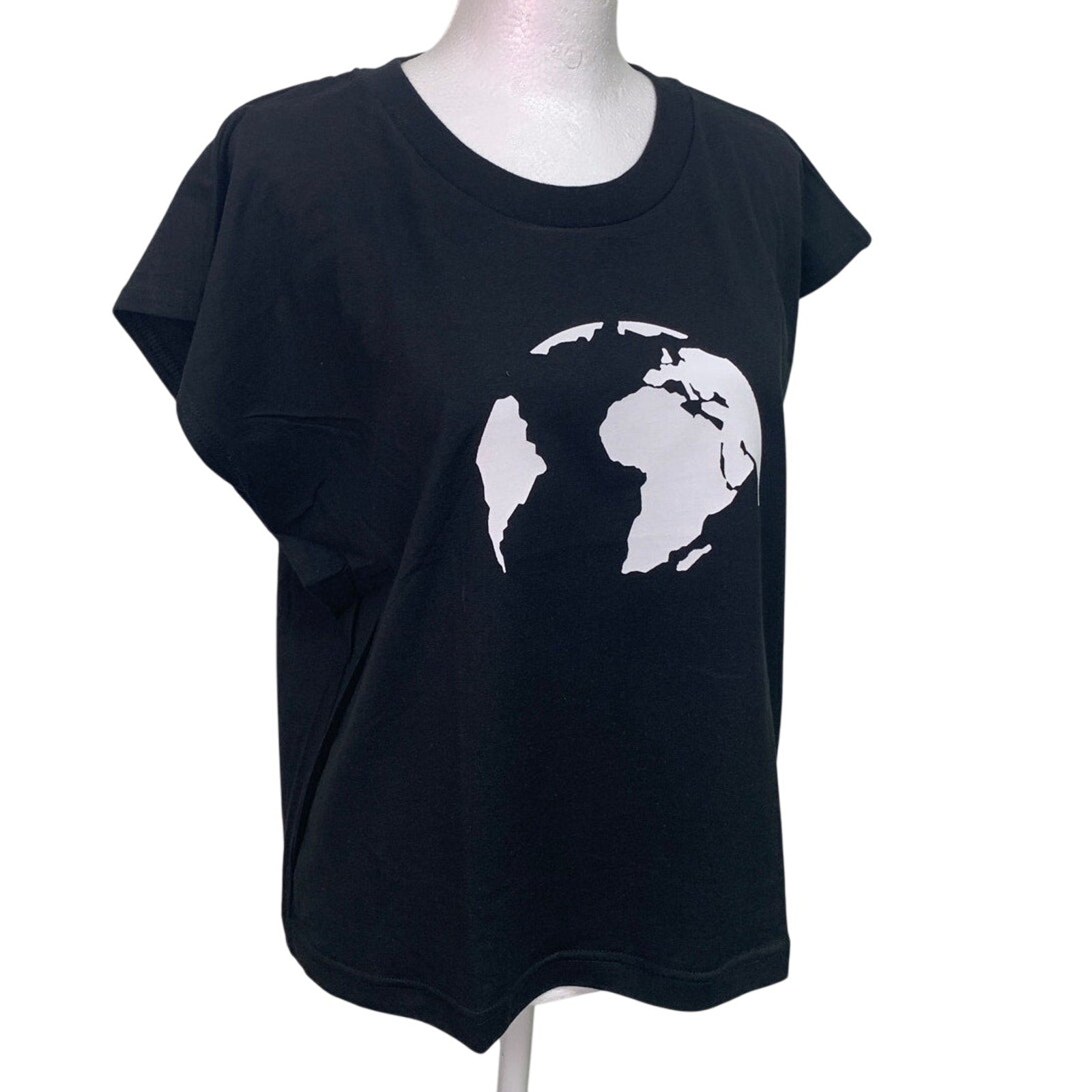 New Handprinted Womens Small Black Save the Planet Earth 100% Cotton Muscle Tee