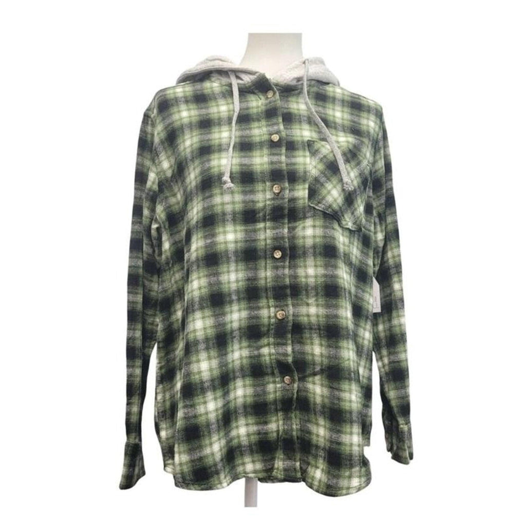 New Champion Unisex Medium Green Pullover Sweatshirt Bonus Plaid Flannel Hoodie