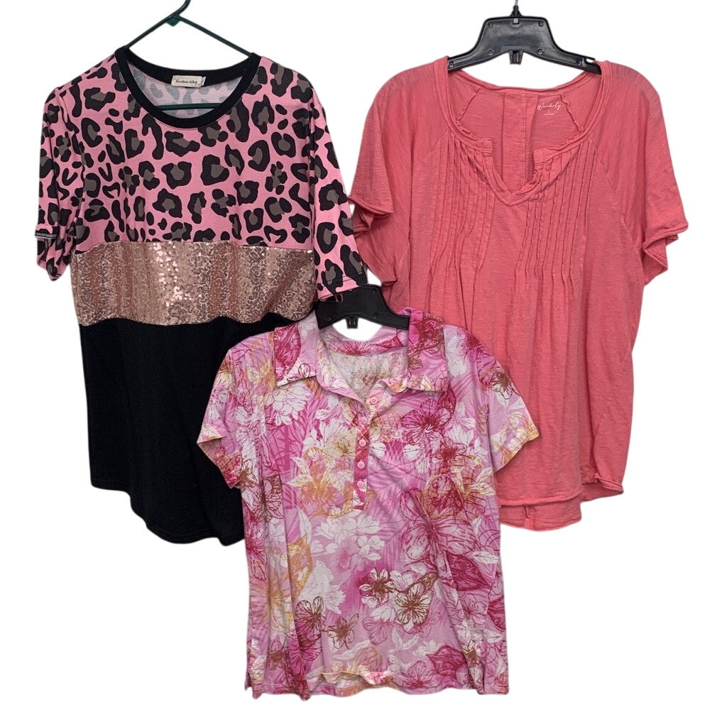 Lot of 3 Southern Stitch Wonderly Gloria Vanderbilt Womens Large Pink Tee Shirts