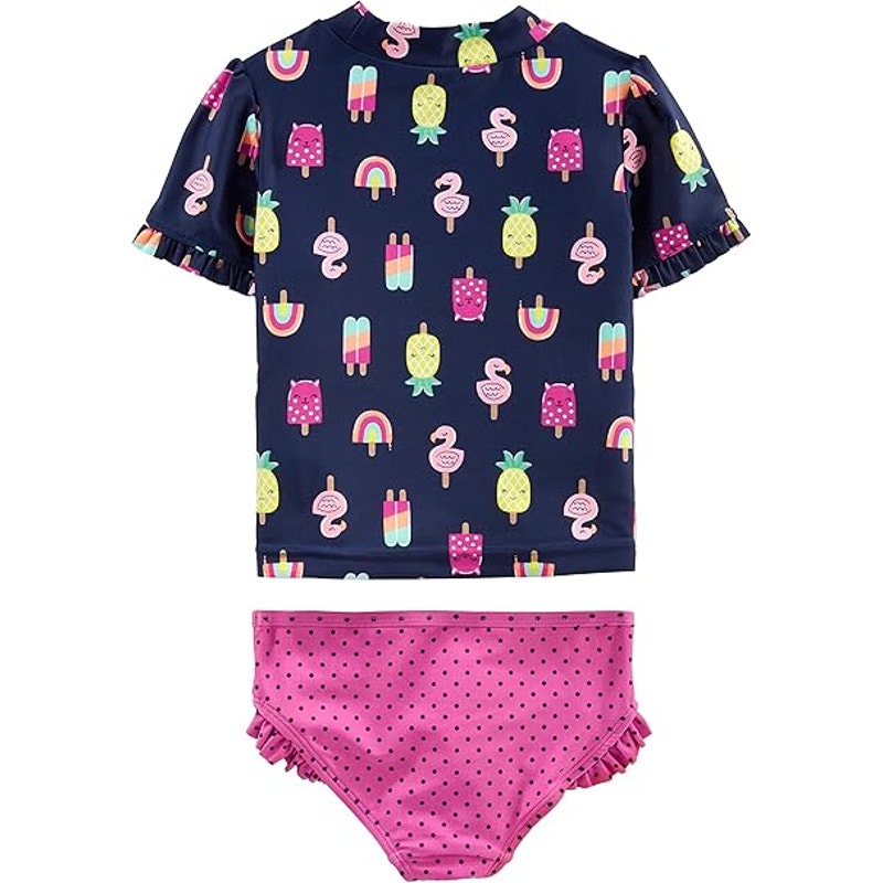 Simple Joys by Carters Girls 5T Pink Purple 2-Piece Rashguard Swimsuit Swim Suit