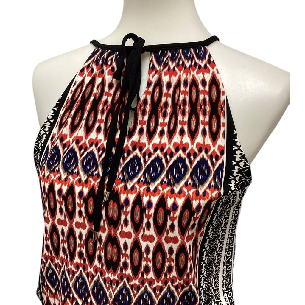 London Times Size 6 Geometric Stripe Sleeveless Front Tie Polyester Maxi Dress