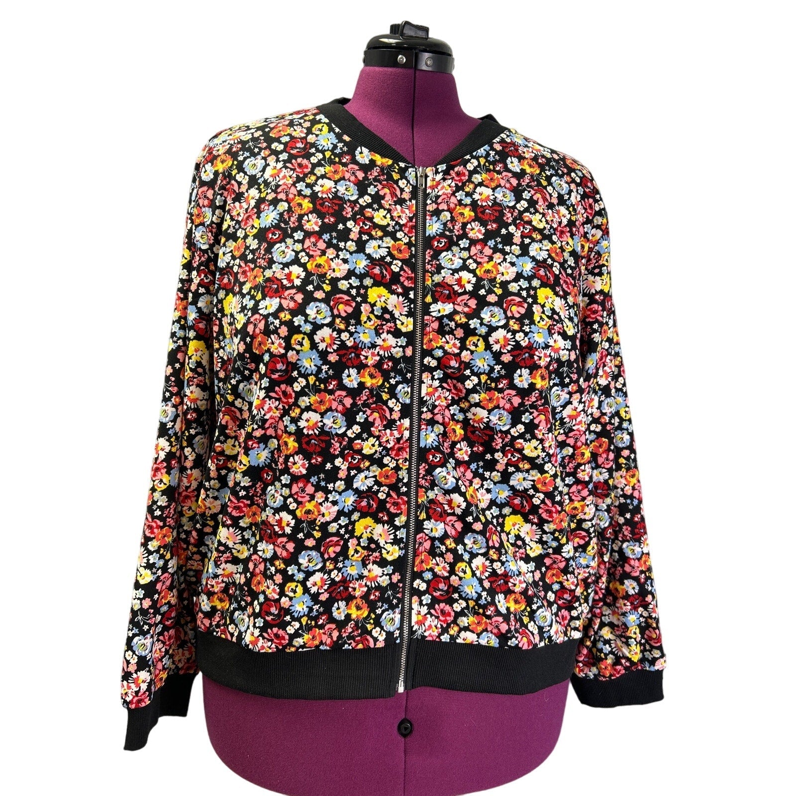Shein Womens Plus Size 3X Long Sleeve Floral Full Zip Up Lightweight Jacket