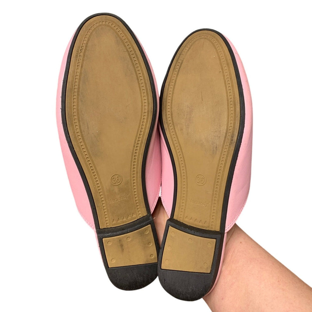 Vertundy Womens Size 5.5 Pink Faux Leather Slide On Mule Loafer Flats Shoes