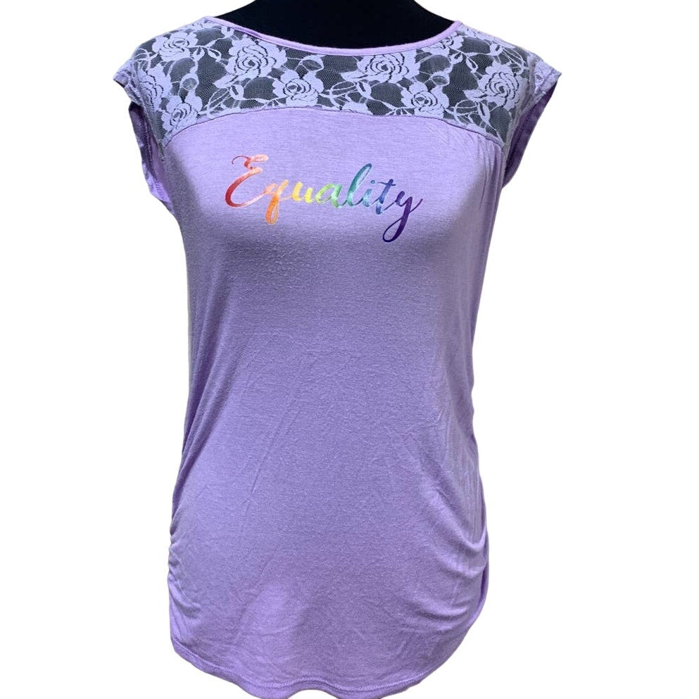 Planet Motherhood Hand Printed Upcycled Small Equality LGBTQ Pride Rainbow Top