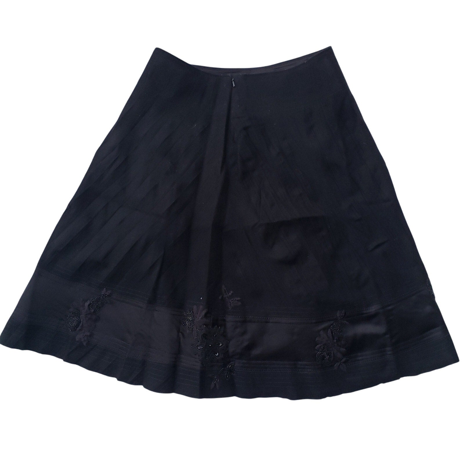 Banana Republic Womens Small Black Wool Blend Floral Beaded Lined Side Zip Skirt