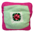 Handmade Vintage 1970s Hand Crocheted 22" Square Rosette Large Throw Pillow