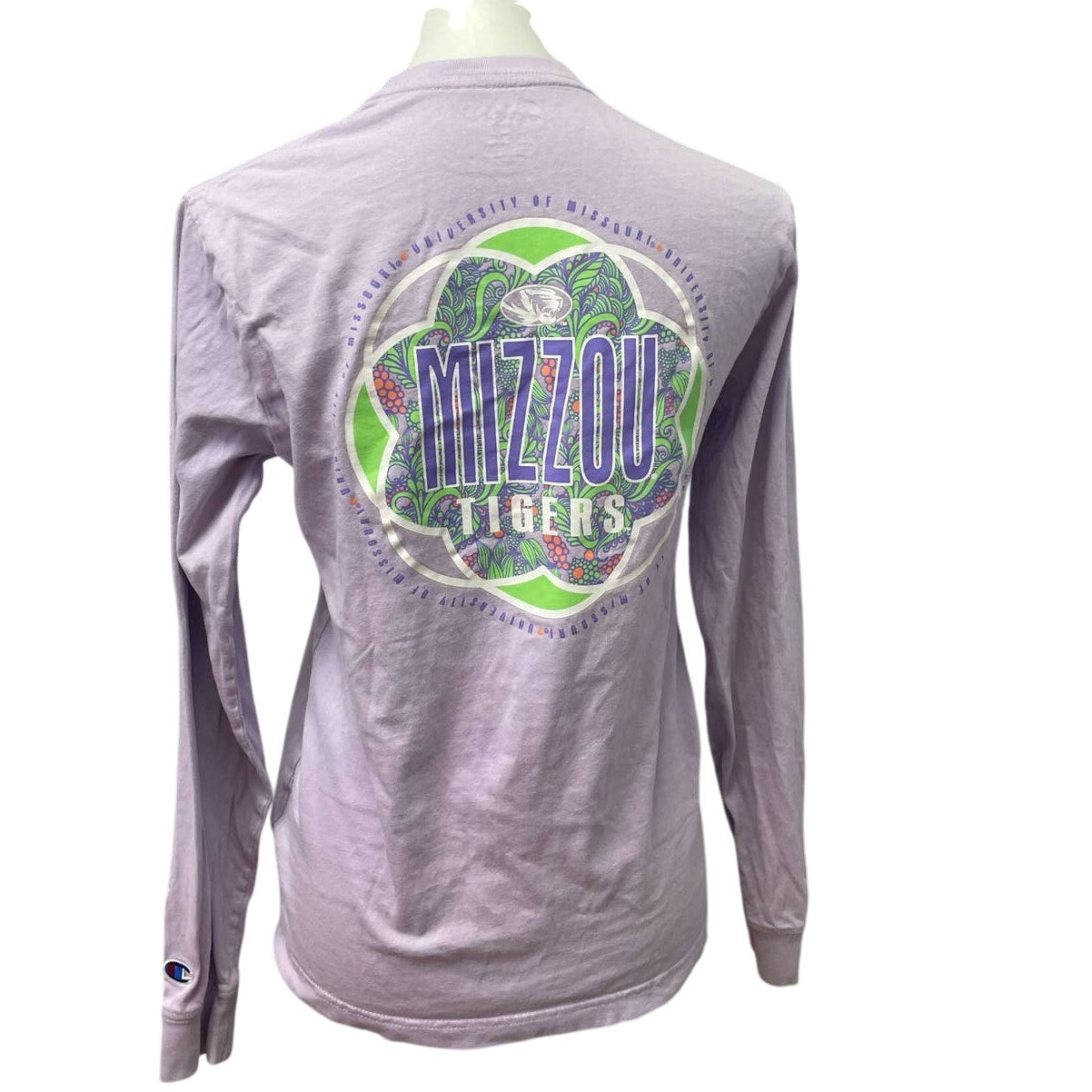 Mizzou Womens Small University of Missouri Columbia Purple Green Long Sleeve Tee