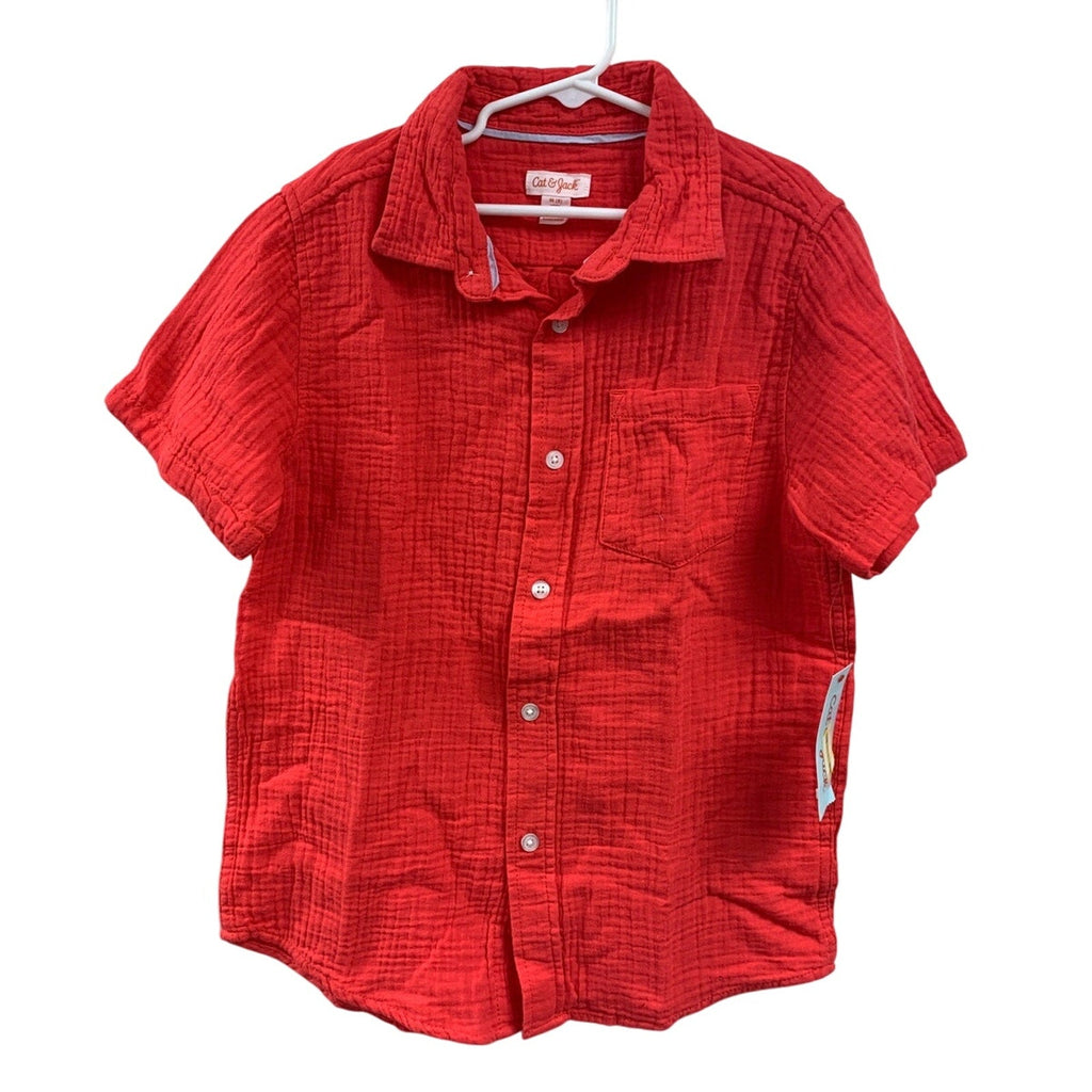 New Cat & Jack Boys XL Red Melon Short Sleeve 100% Cotton Button Up Shirt