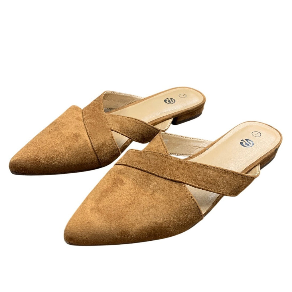 Rekayla Womens Size 7 Chestnut Brown Faux Suede Closed Pointy Toe Mules Shoes