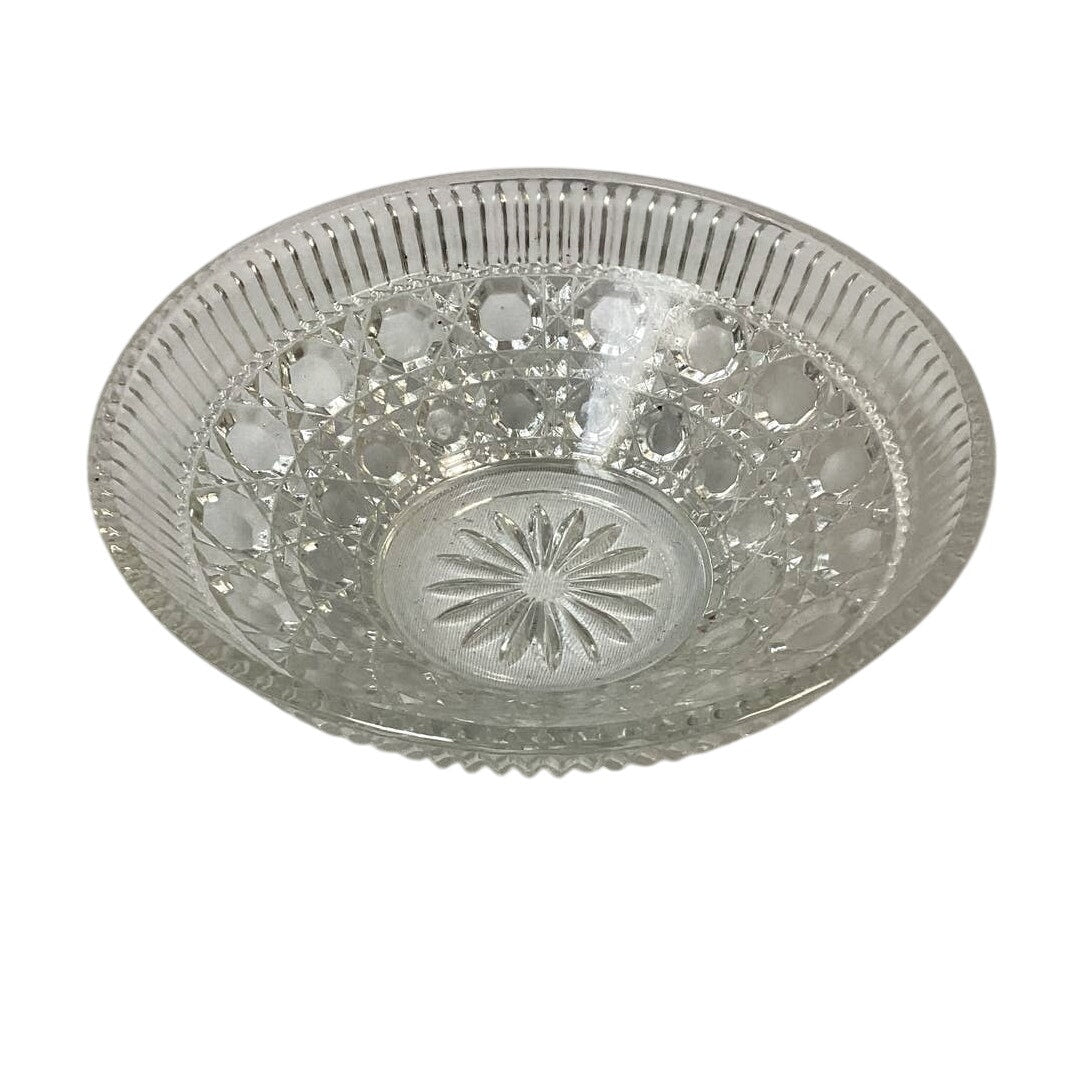 Vintage Cut Glass Bowl Flower Petal Candy Dish w chip Leaves Vines Mug