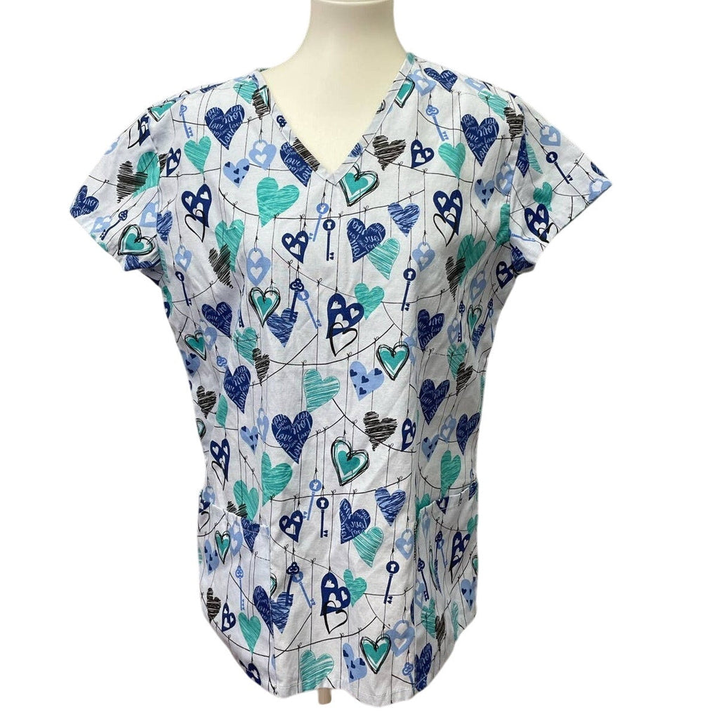 Lot of 2 24/7 Comfort Womens Large Cotton Blend Love Coffee V-Neck Scrub Tops