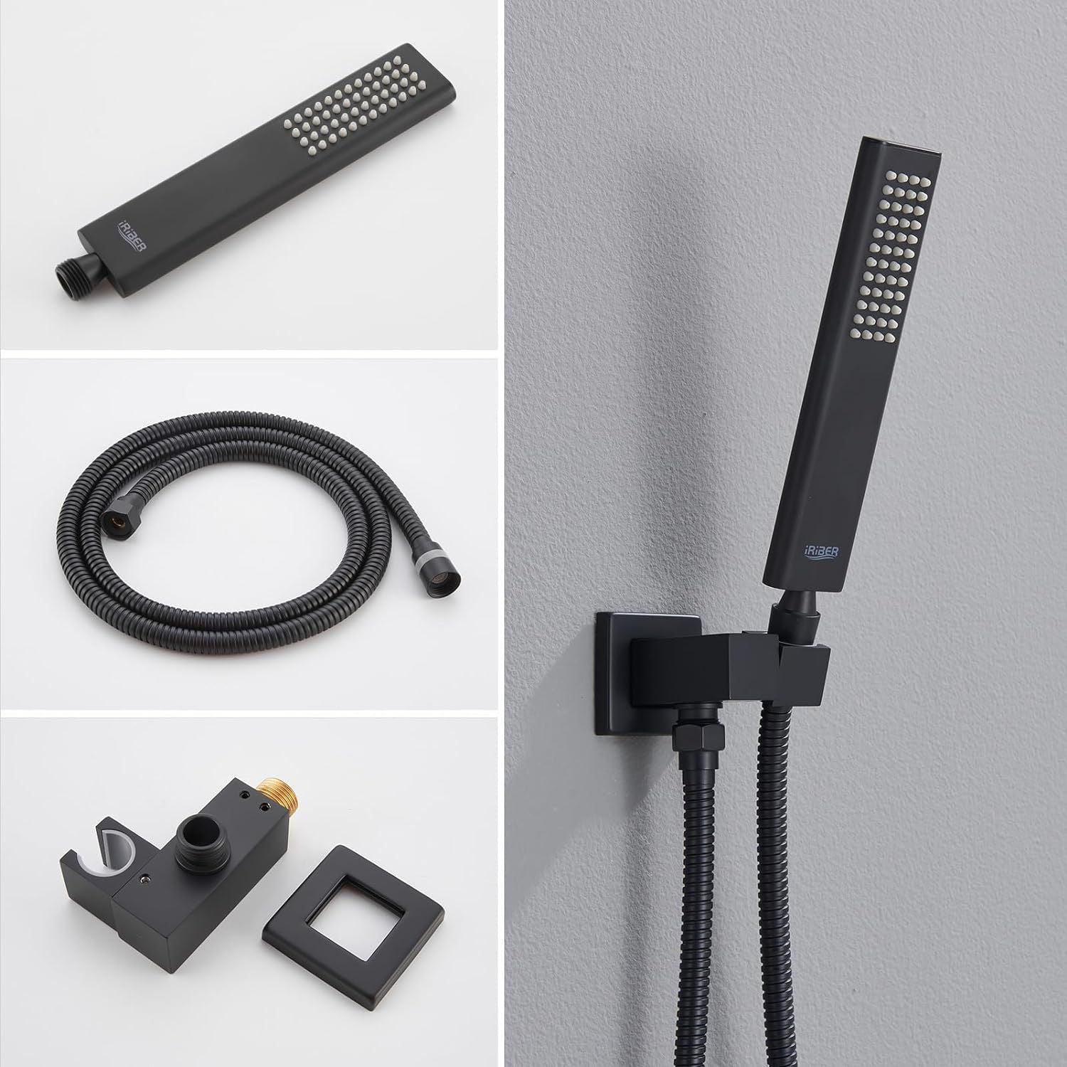 TRUSTMI Thermostatic Shower System Set Matte Black, 3-Way Push Button Diverter Brass Wall Mount Ceiling Shower Faucet Complete with16 Inch 2 Modes Wat