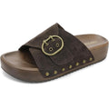 New Ubfen Womens 6.5 Brown Faux Suede Slide On Buckle Cushioned Platform Sandals