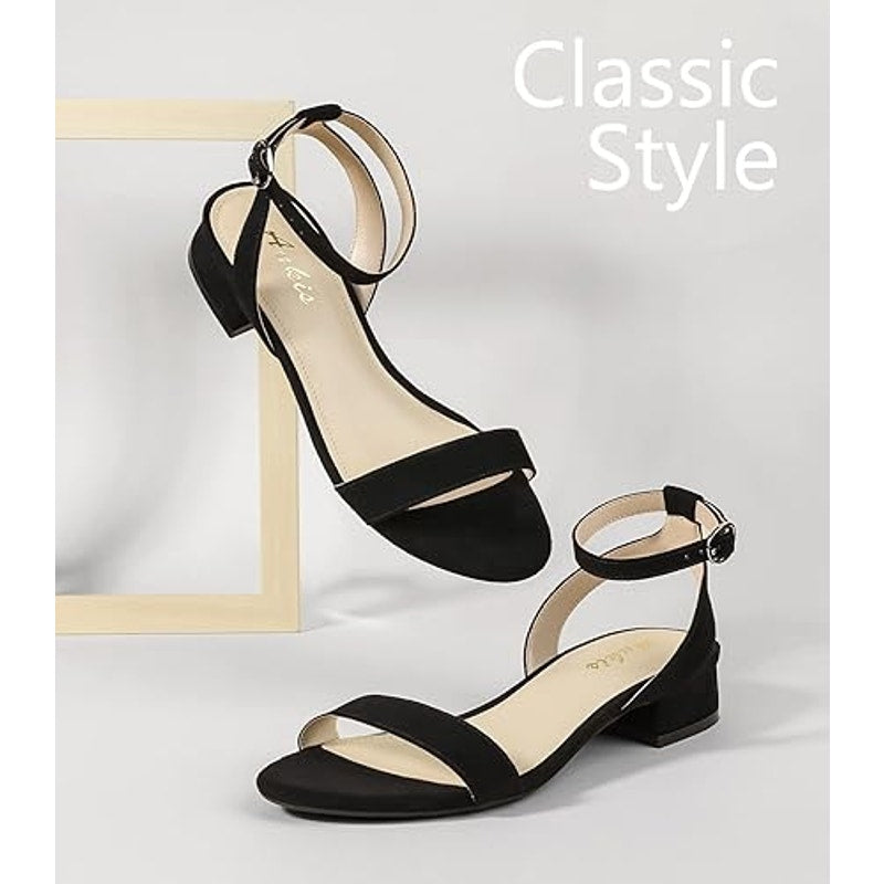 Ankis Womens 8.5 Black Faux Suede Open Toe Adjustable Ankle Strap Heeled Sandals