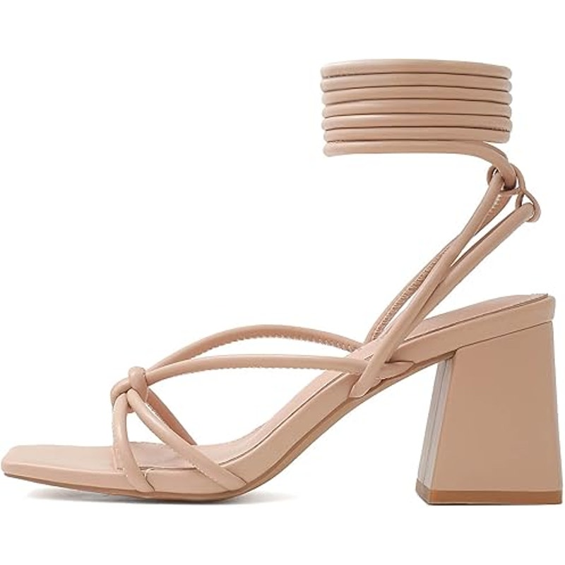 Shoe'N Tale Womens Size 10 Tan Lace Up Open Toe 3" Block Heel Ankle Wrap Shoes