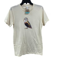 New Hand Printed Womens Small Ivory Woodland Owl Bird Short Sleeve Tee Shirt