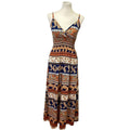 Bobbie Brooks Womens Medium Boho Paisley Floral Print Strappy Deep V Maxi Dress